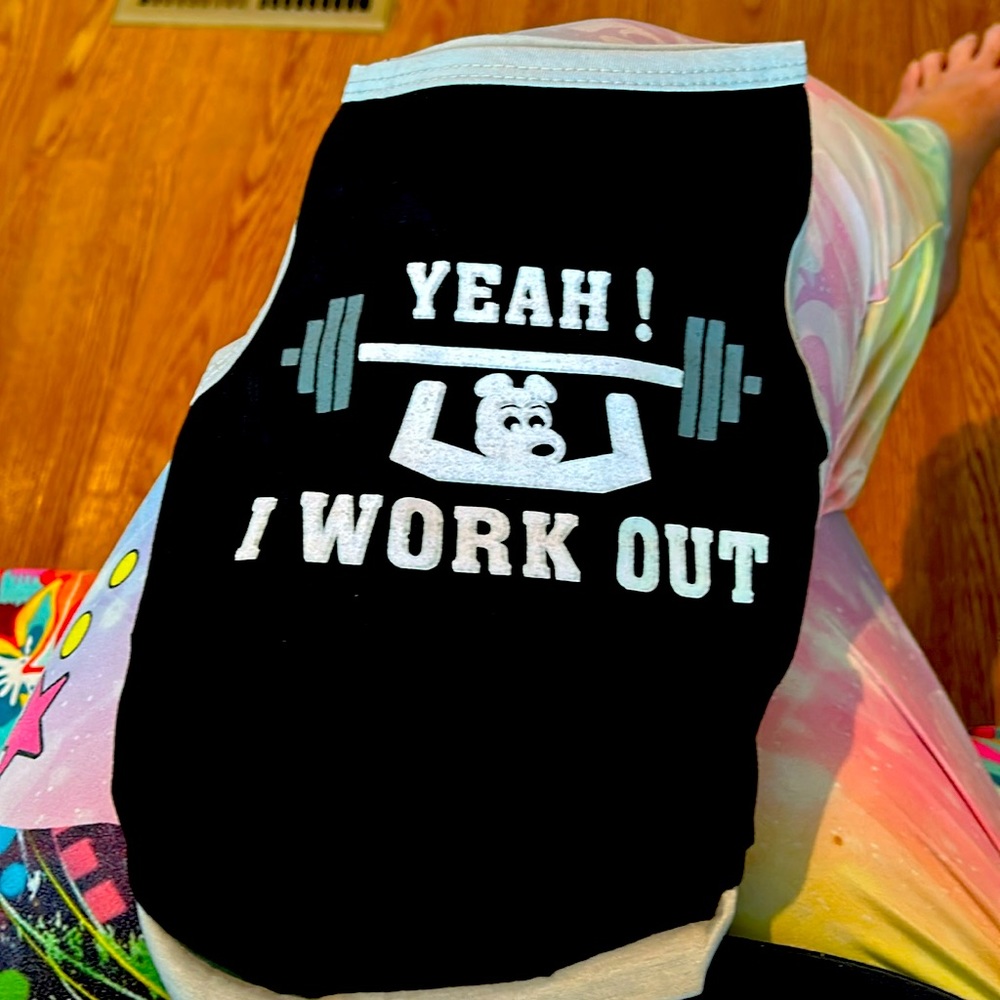 5/$20 Black and gray yeah I work out dog T-shirt size small